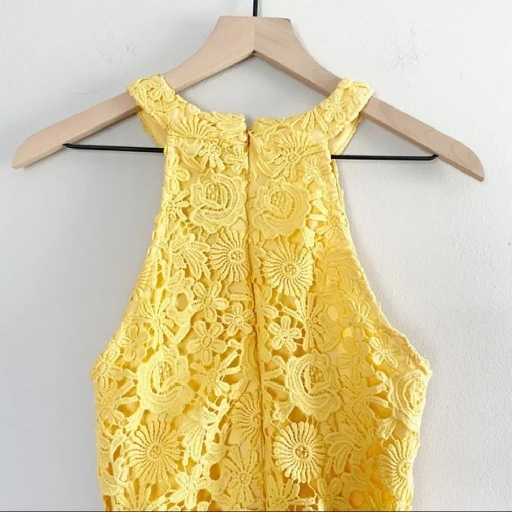 Lulu’s Love Poem Yellow Lace Embroidered Mini Dress Size Medium - Picture 6 of 8